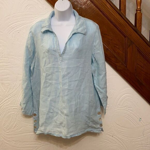St tropes side buttons linen shirt L - Picture 1 of 9